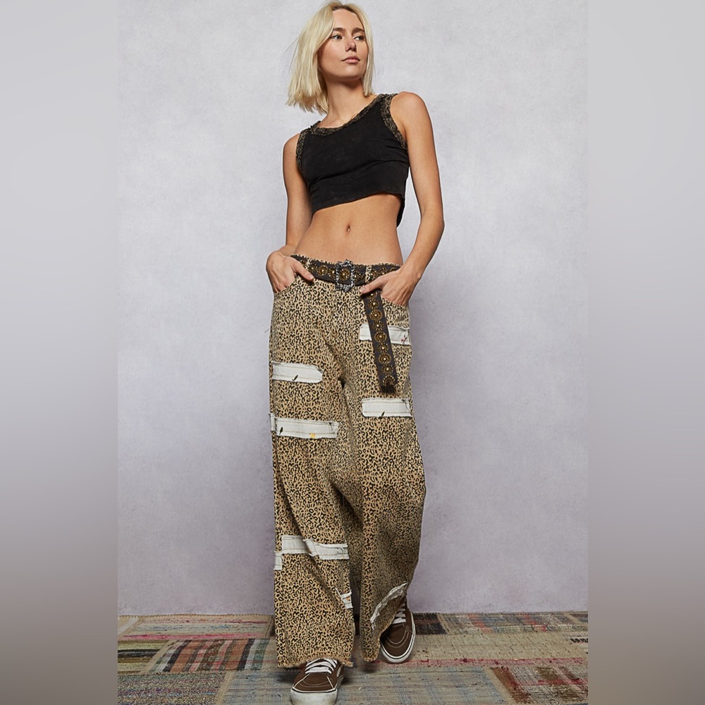 POL “ Studio Stitch “ Wide Leg Patchwork Pants | Leopard - Picture 4 of 7